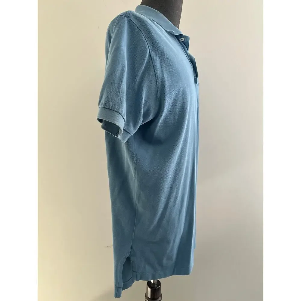 Polo Ralph Lauren 100% Pique Cotton Collared Shirt Blue Orange Size Large SG